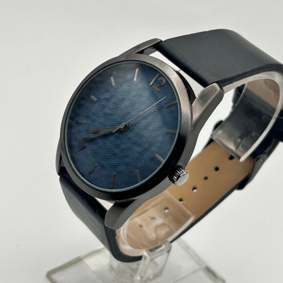 Men’s Minimalist Watch Blue Dial Black Leather St. Steel 42mm, Working - Picture 3 of 8